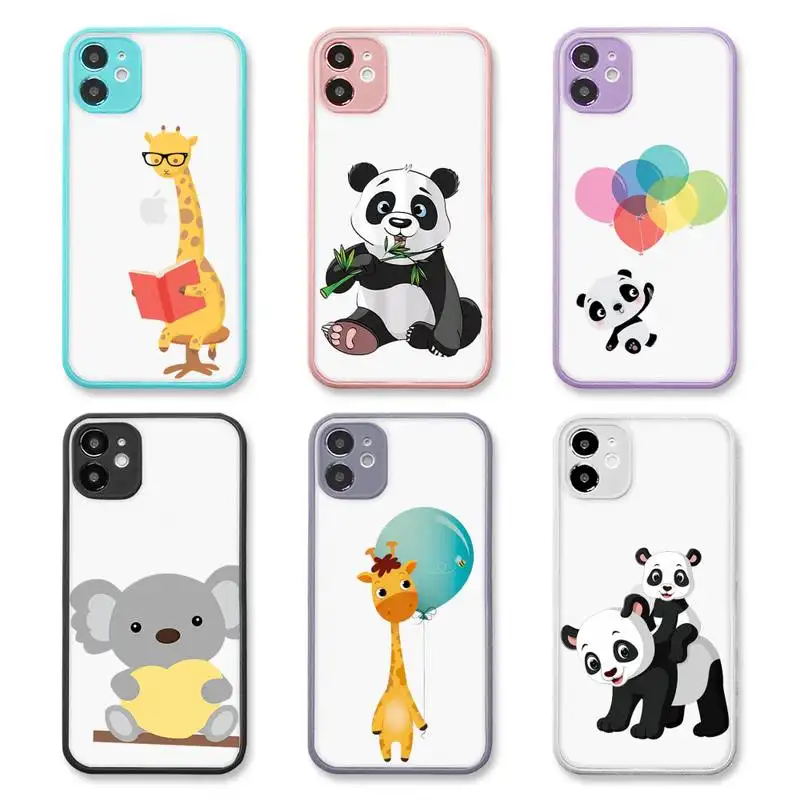 Jolie coque de téléphone portable avec motif de <span class=keywords><strong>Panda</strong></span>, girafe et Koala, étui mat en TPU rigide pour iPhone 12, 11 Pro, XS Max, mini, X, XR, 7, 8 Plus