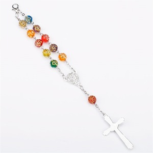 rose Acrylic beads Catholic rosary bracelet Cross jesus rosary <strong>beaded</strong> chain <strong>bracelt</strong> for kid women - Product Image 4