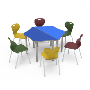 Mesa y silla de estudio para aula al por mayor, muebles de formación escolar, mesa de actividades trapezoidal de discusión funcional para estudiantes - Product Image 6