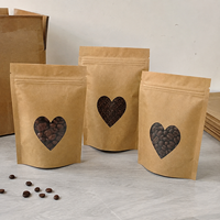 Sachet Doypack à Fermeture Zip Refermable en Papier Kraft Qualité Alimentaire avec Fenêtre Cœur pour Grains de Café et Snacks Secs – Prix Usine