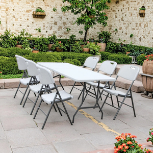 Портативный 6-футовый Прямоугольный складной стол современный дизайн легкий уличный стол для отелей, входных вилл, из дерева, металла, HDPE - Product Image 5