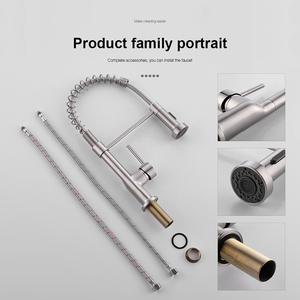 Robinet de cuisine extractible FLG en nickel brossé, mitigeur en laiton à poignée unique avec deux modes de pulvérisation - Product Image 4