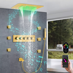 Soffione <span class=keywords><strong>doccia</strong></span> a soffitto da <span class=keywords><strong>incasso</strong></span> 23*15 pollici musica LED cascata a pioggia bagno sistema rubinetto <span class=keywords><strong>doccia</strong></span> <span class=keywords><strong>termostatico</strong></span> - Product Image 4