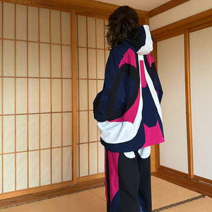 Ensemble <span class=keywords><strong>jogging</strong></span> deux pièces en nylon avec veste zippée à blocs <span class=keywords><strong>de</strong></span> couleur et <span class=keywords><strong>pantalon</strong></span> long, design personnalisé, patchwork, super <span class=keywords><strong>grande</strong></span> <span class=keywords><strong>taille</strong></span>, à capuche, pour l'hiver - Product Image 3