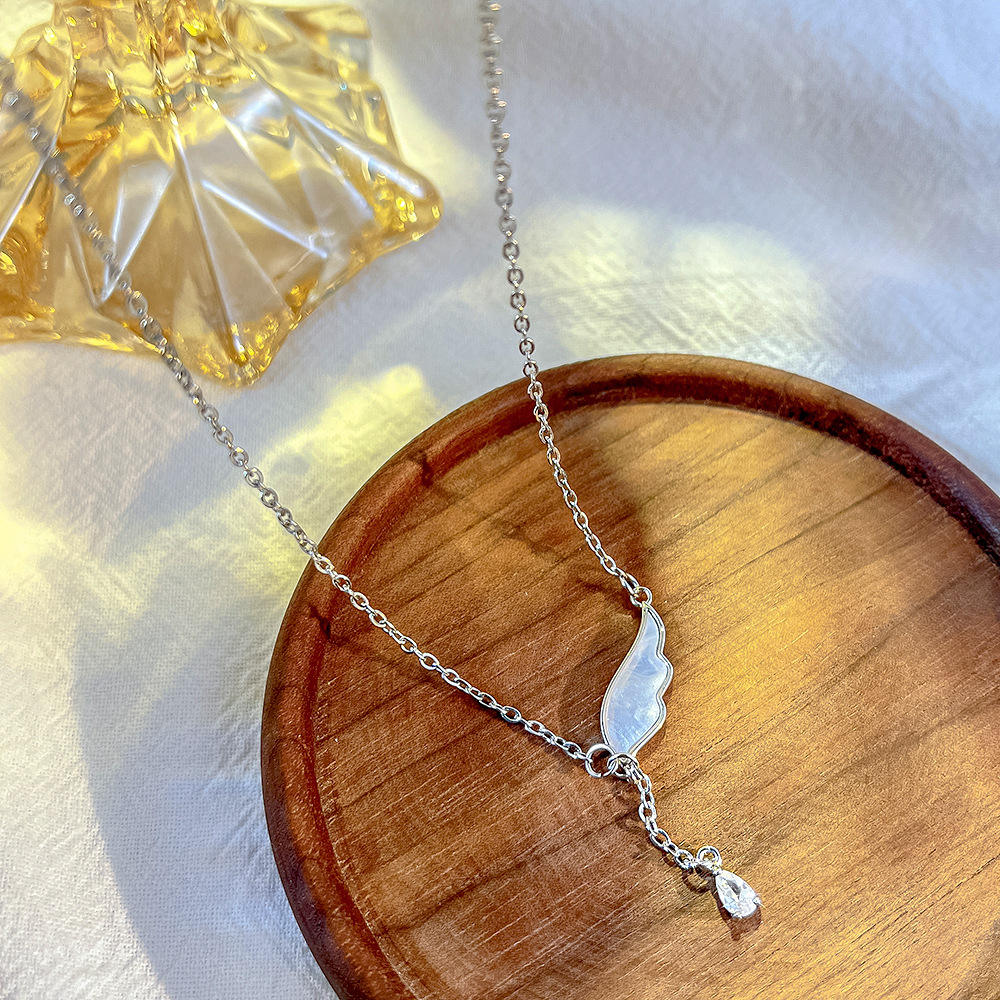 Silver-Angel Wing Tassel Necklace