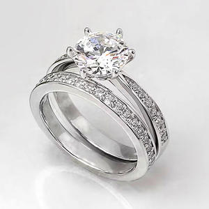 Anello di Fidanzamento T0672 in Oro Bianco con Diamante Taglio Brillante Rotondo Naturale Colore G e Diamanti Laterali - Product Image 2