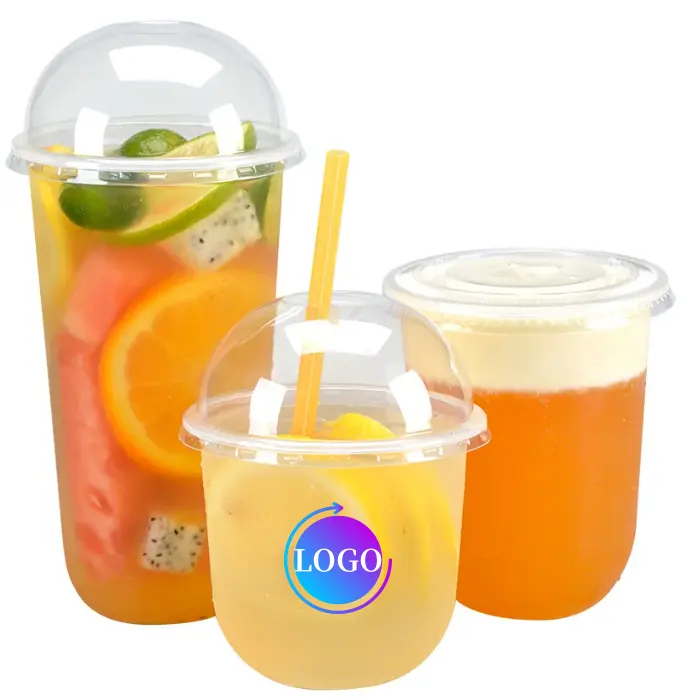 Tazas desechables en forma de U con logotipo personalizado de 16oz con tapa para jugo, café, bebida, Burbuja, Boba, té de la leche, PP, PET, taza de plástico transparente en forma de U