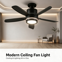 Ventilateur de plafond moderne noir avec lumière, 5 pales, 3 vitesses, télécommande, minuterie, réversible, 24W, montage encastré D400 D520mm