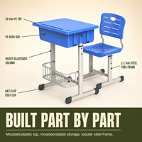 Ensemble bureau et chaise pour étudiants, réglable en hauteur, en métal et plastique, directement de l'usine, pour l'étude des adultes