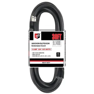 30 Ft Outdoor Extension Cord - 12/3 SJTW Heavy Duty Black Extension Cable with 3 Prong Grounded Plug - Power Cord for Lawn, Gard