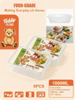 Boîte à lunch jetable carrée en PP de qualité alimentaire 1000 ml, récipient alimentaire micro-ondable anti-fuite, 8 pièces