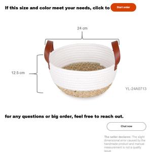 Cesta de Almacenamiento Tejida Personalizable de Jacinto de Agua Natural de Tres Ángulos, Esparto y Cuerda de Algodón con Asa de PU - Product Image 3