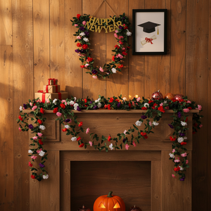 Ghirlanda di Fiori Artificiali da 150 cm in Colori Assortiti, Design Moderno, 144 Pezzi/Cartone, per Laurea, Natale, Capodanno, Halloween, Realizzata in Tessuto Resistente - Product Image 3