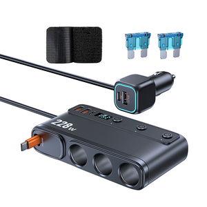 228W 9IN1 Car charger with 1meter Extension <b>Cable</b> Dual PD Ports QC <b>3.0</b> Simultaneously efficiency Safety guaranteed Car Charger - Product Image 1