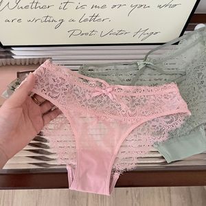 Culottes sexy pour femmes, taille basse, en tricot uni respirant, avec dentelle, style bikini croisé au dos, string sexy - Product Image 3