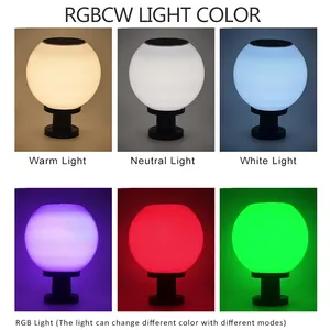 CE Remote Control Waterproof Rgb Ball Globe Led Lawn Garden Main Gate Outdoor Fence <strong>Post</strong> <strong>Round</strong> Plastic Solar Pillar Light - Product Image 2