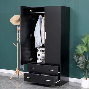 Armoire de dressing à 2 portes <span class=keywords><strong>et</strong></span> 2 tiroirs, garde-robe en mélamine noire mate - Product Image 5