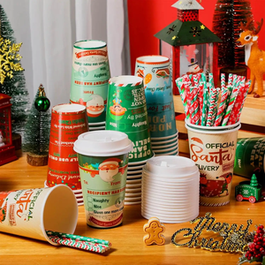 Regalo <span class=keywords><strong>DE</strong></span> ENTREGA <span class=keywords><strong>DE</strong></span> Papá Noel desde el Polo Norte Vasos <span class=keywords><strong>de</strong></span> papel <span class=keywords><strong>de</strong></span> Navidad <span class=keywords><strong>de</strong></span> <span class=keywords><strong>pared</strong></span> simple con tapas y pajita para Decoración - Product Image 2