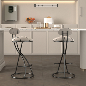 Luxurious Modern High-End Island <b>Bar</b> Chair Set of <b>2</b> Simple Home Designer High <b>Stool</b> Steel Metal Backrest for Hotel Use Kitchen - Product Image 1