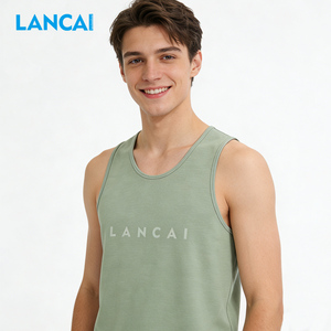 Camisetas sin Mangas Lisas y Ajustadas con Logotipo Personalizado a Precio de Fábrica Lancai, Ropa Deportiva sin Mangas, Camiseta de Algodón 100% para Hombre - Product Image 2