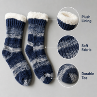 Chaussettes d'hiver douillettes pour la maison, épaisses, tricotées, rayées, avec doublure en polaire Sherpa, antidérapantes, type pantoufles