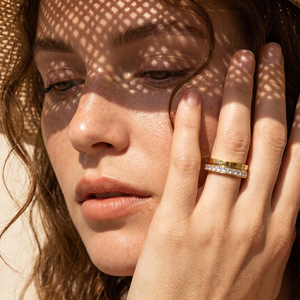 Trendy Waterproof Tarnish Free 18K Gold PVD Plated Stainless Steel Stacking <b>Ring</b> <b>Set</b> for <b>Women</b> Hypoallergenic CZ Eternity <b>Ring</b> - Product Image 2