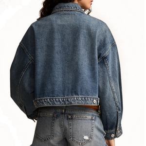 Nouvelle arrivée, veste en jean courte pour femme, streetwear de haute qualité, manches longues, fermeture éclair intégrale, veste en jean décontractée - Product Image 2