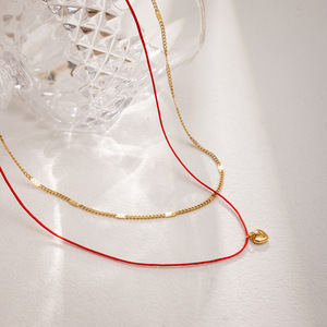 Collar de Doble Capa de Acero Inoxidable Chapado en Oro de 18K con Forma de Corazón, Cadena de Cuerda Roja, Joyería para Mujer, Regalo, Colgante, Collar de Moda - Product Image 4