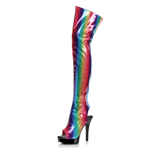 <span class=keywords><strong>Bottes</strong></span> de danseuse exotique pour femmes, 13 cm, à rayures, à bout ouvert, couleur, <span class=keywords><strong>bottes</strong></span> <span class=keywords><strong>au</strong></span>-<span class=keywords><strong>dessus</strong></span> <span class=keywords><strong>du</strong></span> <span class=keywords><strong>genou</strong></span>, creuses, chaussures de pole dance, travestissement - Product Image 1