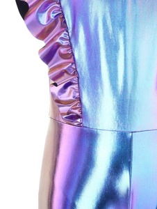 Girls Metallic Dance Jumpsuit Rhinestone <b>Mesh</b> Mock Neck Ruffle Sleeve <b>Unitard</b> Jazz Contemporary Stage Performance Competition - Product Image 3