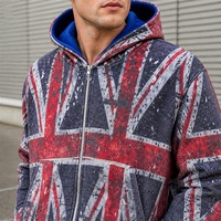 Sweat à capuche zippé imprimé personnalisé avec logo brodé 100% coton lourd délavé pour homme, style streetwear, OEM