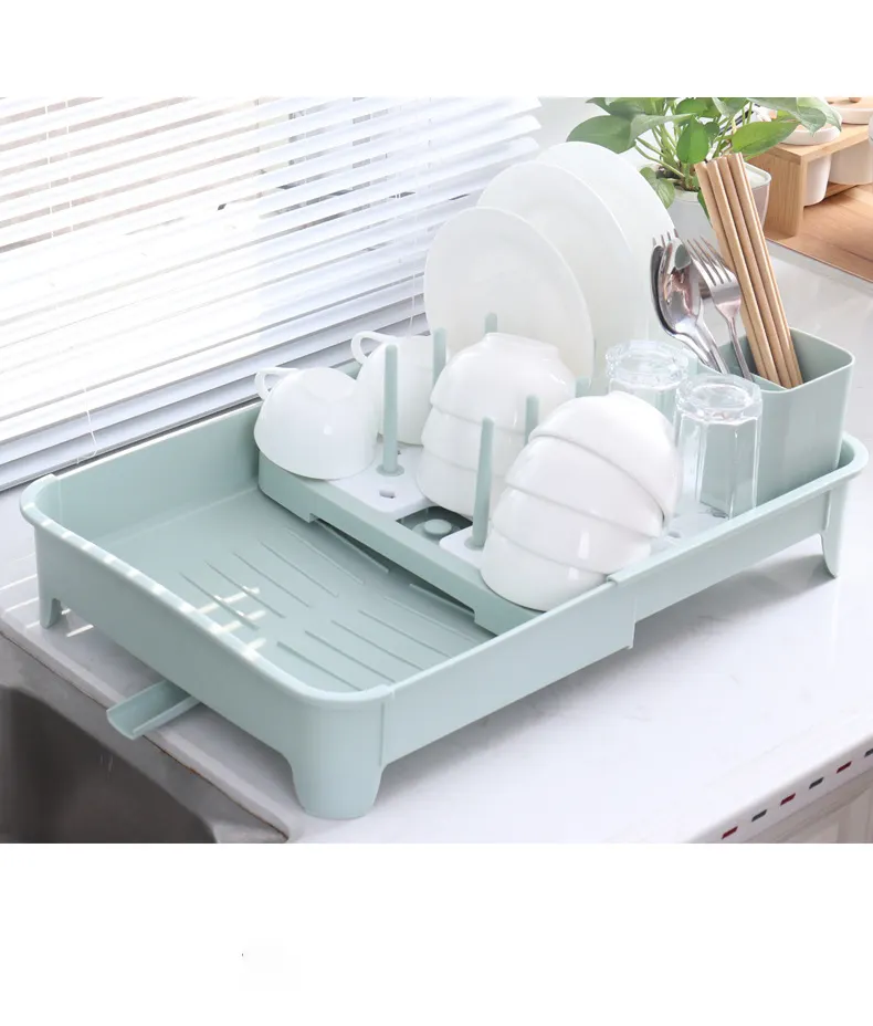 High Quality Adjustable Plastic Dish Drying Rack Sink Kitchen Dinnerware Organizer Shelf Knife Utensil Storage Holder