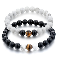 Perle de pierre naturelle lave oeil de tigre guérison perlé amour lien toucher longue distance couple bracelet ensemble bijoux de mode