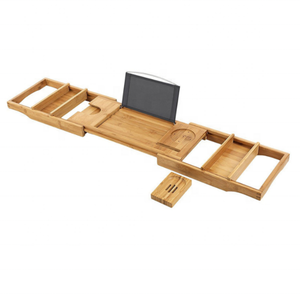 Panier de bain réglable en bambou pour tablette, support de lecture, <span class=keywords><strong>plateau</strong></span> naturel, <span class=keywords><strong>plateau</strong></span> de bain en bois, vente en gros - Product Image 5