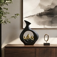 Nouveau vase en céramique de style chinois, motif montagne dorée, design court, pour présentation florale sur table de salon et décoration intérieure, vente en gros