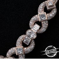 Chaîne cubaine hip-hop en or 9K-18K sur mesure |   Diamants de laboratoire à taille mixte (liens en forme de trèfle/carré/baguette)