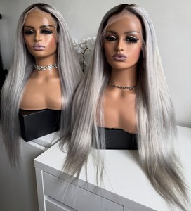 <span class=keywords><strong>Nerissa</strong></span> Haarverlängerung Ombre 1b Grau Glatt 100% Echthaar Brasilianisches Jungfrauenhaar Remy Erstaunlich Beliebte Lace Front Perücke für Frauen - Product Image 1