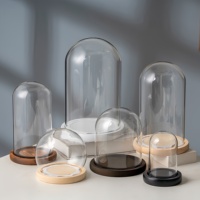 NOUVEAU 2026 – Dôme en verre soufflé transparent pour fleurs éternelles avec base en bois, idéal pour les cadeaux de fêtes DIY