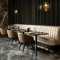 Meubles commerciaux personnalisés Ron Group, banquettes en tissu en forme de L pour restaurant, table carrée en bois, chaise à dossier haut
