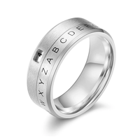 Acier inoxydable 18 carats PVD Plaqué or Décodeur secret Fenêtre Chiffrement Numéro porte-bonheur Anneau rotatif