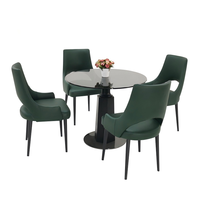 Ensemble de table à manger ronde en verre avec 4 chaises en cuir PU vert