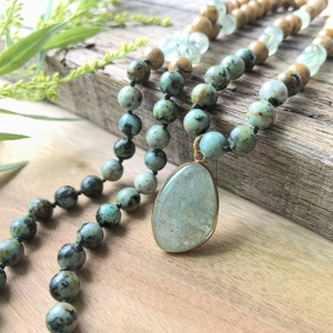 พรีไนต์, แอฟริกันเทอร์ควอยซ์, พิคเจอร์แจสเปอร์มาลา, จี้ควอตซ์สีเขียวสตรอเบอร์รี่, สร้อยคอประดิษฐ์ด้วยมือ <span class=keywords><strong>108</strong></span> เม็ด, เครื่องประดับโยคะ - Product Image 4