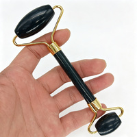 Rouleau facial en pierre de Bian noire naturelle, ensemble Gua Sha en obsidienne naturelle, rouleau de massage pour le visage, outil de soin de la peau pour la beauté, logo personnalisé