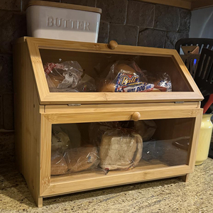 2-Tiered Rectangular Bamboo <strong>Wooden</strong> <strong>Bread</strong> Box with Lid Kitchen Countertop Storage <strong>Bin</strong> for Food/<strong>Bread</strong>/Bag Rectangle Shape - Product Image 4