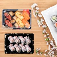 Récipient d'emballage alimentaire en plastique avec logo personnalisé plateau à sushi jetable à emporter avec couvercle