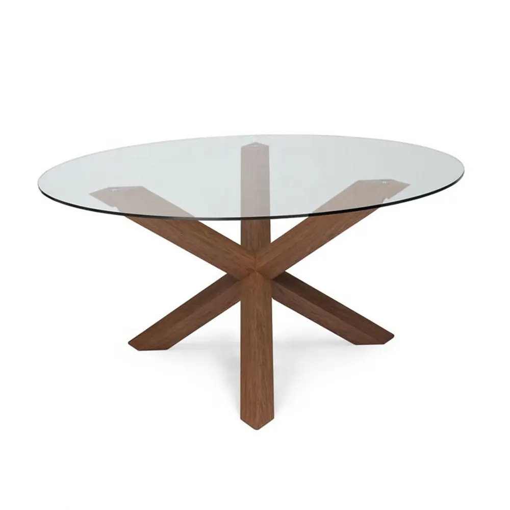 새로운 디자인 현대 유리제 정상 8 seater를 위한 나무로 되는 기초 식당 가구 테이블 현대 유리제 식탁 둥근