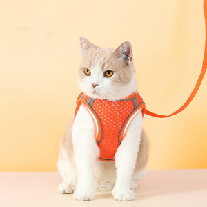 HIPHOPPET スタイリッシュな猫用ハーネスベスト リーシュセット 猫用アスレチックスタイル ソリッドカラー ポリエステルハーネス 反射アクセント クイックリリース - Product Image 4