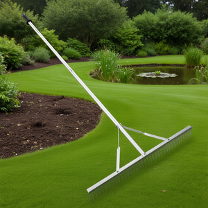 Râteau de jardinage en aluminium, tête de 36 pouces, manche de 75 pouces, pour désherber les bassins et ameublir le sol, entretien des pelouses - Product Image 2