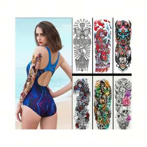 Tatuaje Temporal Impermeable de Manga Larga, Adhesivo de Tatuaje de Rosa y Loto para Mujeres, Hombres y Niñas, Arte Corporal con Diseño de Flor Completa - Product Image 1