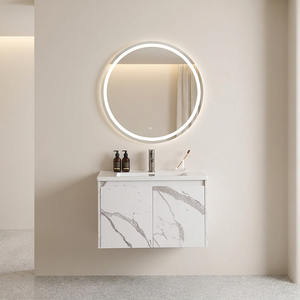 Lavabo de baño de cerámica rectangular de tocador montado en la pared con diseño de marmoleado con gabinete de tocador - Product Image 2